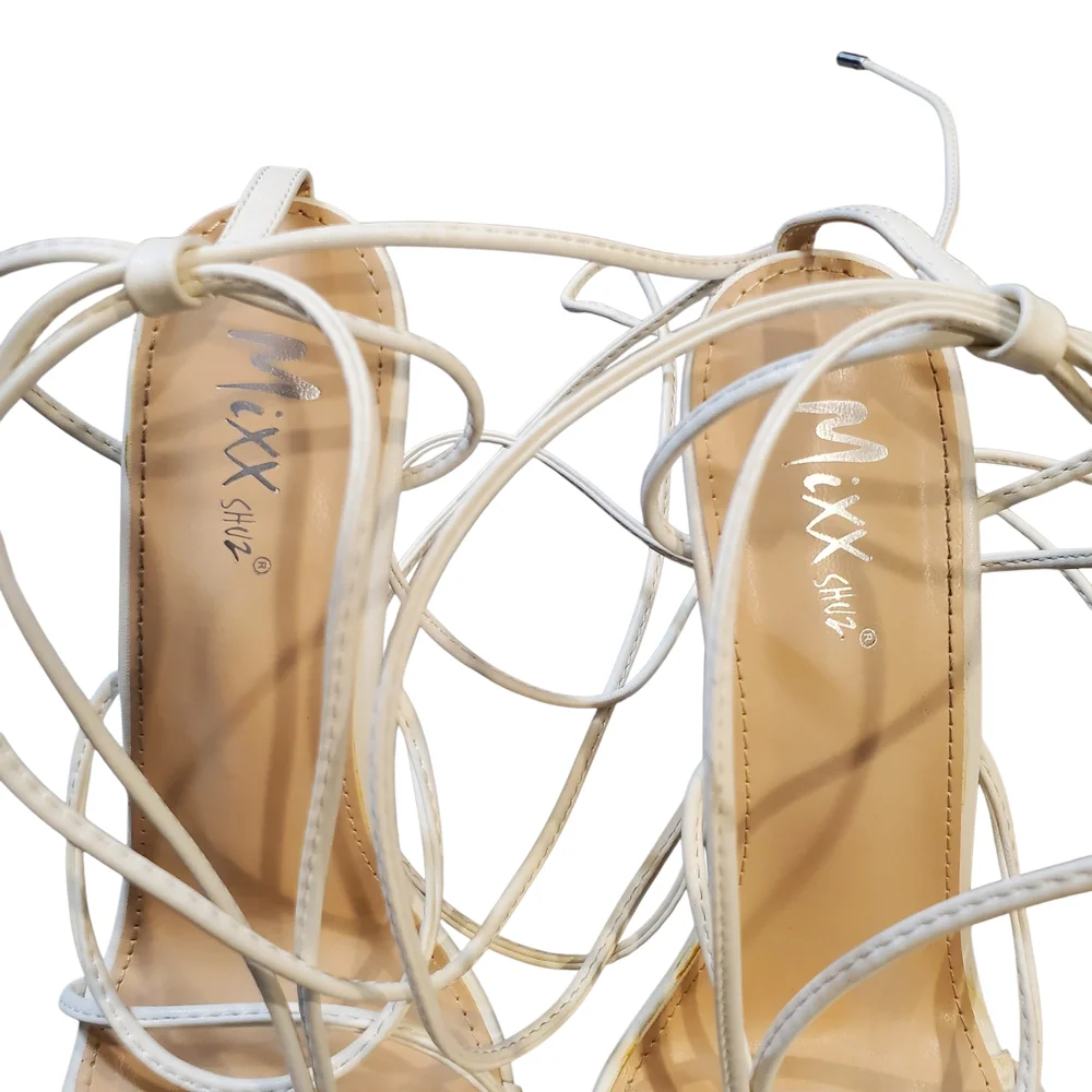 Mixx Shuz Lace Up Heels Size 9 White Strappy Thong Stiletto Heel Sandals